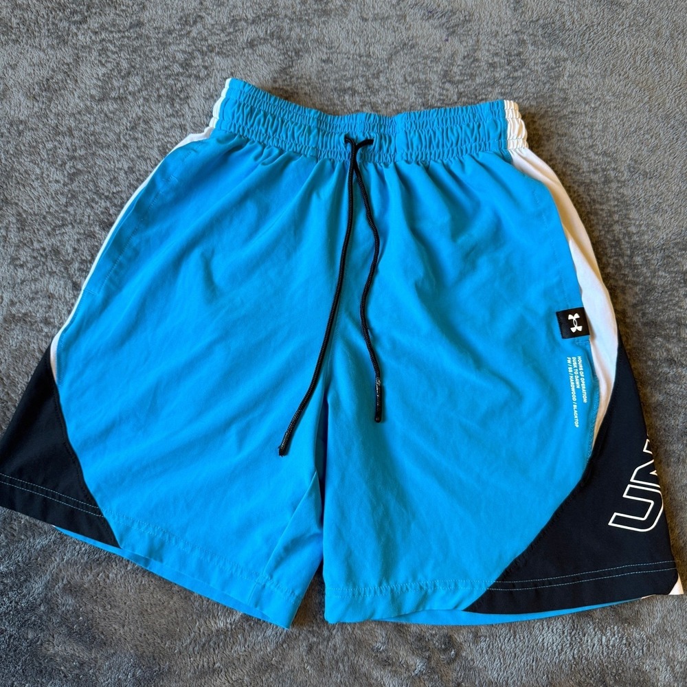 Under Armour HeatGear Basketball Shorts Mens Small Blue Black Colorblock Loose